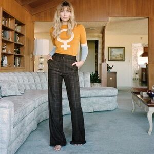STONED IMMACULATE High-rise Brown Plaid Flares (28)